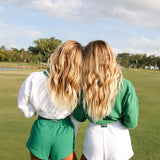 Fancy Oversized Mockneck - Fairway Green/White Outline