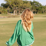 Fancy Oversized Mockneck - Fairway Green/White Outline