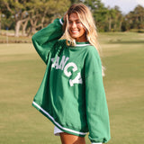 Fancy Oversized Mockneck - Fairway Green/White Outline