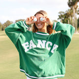 Fancy Oversized Mockneck - Fairway Green/White Outline