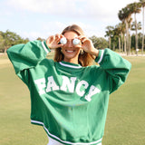 Fancy Oversized Mockneck - Fairway Green/White Outline