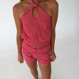 Jennifer Striped Mini Shorts - Red