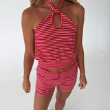 Jennifer Striped Mini Shorts - Red