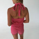 Jennifer Striped Mini Shorts - Red