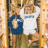 Fancy Oversized Fleece Lined Mockneck - Indigo/Powder Blue