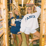 Fancy Oversized Fleece Lined Mockneck - Indigo/Powder Blue