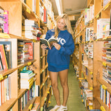 Fancy Oversized Fleece Lined Mockneck - Indigo/Powder Blue
