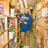 Fancy Oversized Fleece Lined Mockneck - Indigo/Powder Blue