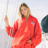 Fancy Oversized Quarter Zip Pullover - Red