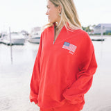 Fancy Oversized Quarter Zip Pullover - Red