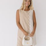 Anne Scallop Button Detail Mini Dress - Ecru/Sand