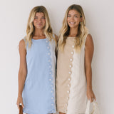 Anne Scallop Button Detail Mini Dress - Ecru/Sand