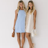 Anne Scallop Button Detail Mini Dress - Ecru/Sand