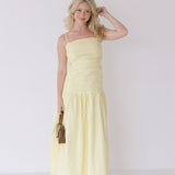 Verity Ruched Linen Maxi Dress - Yellow