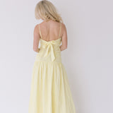 Verity Ruched Linen Maxi Dress - Yellow