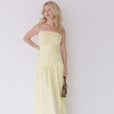 Verity Ruched Linen Maxi Dress - Yellow