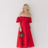 Sandy Puff Sleeve Midi Dress - Red