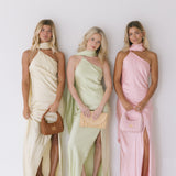 Nyla Asymmetrical Halter Scarf Dress - Light Sage