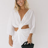 Kate Satin Ruched Mini Dress - White