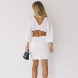 Kate Satin Ruched Mini Dress - White