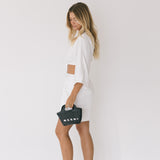 Kate Satin Ruched Mini Dress - White
