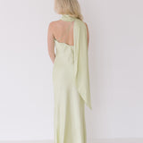 Nyla Asymmetrical Halter Scarf Dress - Light Sage