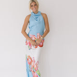 Collins Flower Halter Maxi Dress - Blue-White
