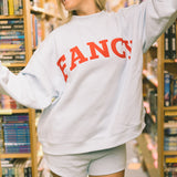 Fancy Oversized Fleece Mockneck - Powder Blue/Red