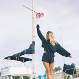 Fancy Oversized Quarter Zip Pullover - Navy