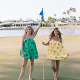 Golden Mini Bubble Dress - Yellow Polka Dots