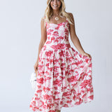 Colbie Midi Dress - Red/Pink Palm