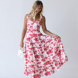 Colbie Midi Dress - Red/Pink Palm