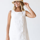 Maya Scallop Button Detail Mini Dress -Off White