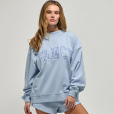 Oversized Terry Gingham Mockneck - Bluebell