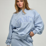 Oversized Terry Gingham Mockneck - Bluebell