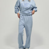 French Terry Straight Leg Drawstring Pants - Bluebell