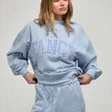 Oversized Terry Gingham Mockneck - Bluebell