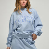 Oversized Terry Gingham Mockneck - Bluebell