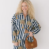 Kate Navy Palm Striped Button Boxer Set - Navy/White