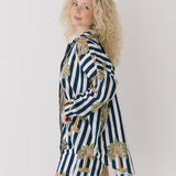 Kate Navy Palm Striped Button Boxer Set - Navy/White