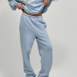 French Terry Straight Leg Drawstring Pants - Bluebell