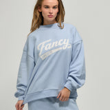 Oversized Terry Varsity Mockneck - Bluebell