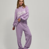Terry Straight Leg Drawstring Pants - Lilac