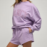 Oversized Terry Gingham Mockneck - Lilac