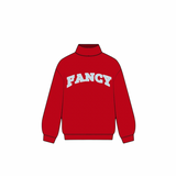 Fancy Oversized Fleece Mockneck - Red/Powder Blue