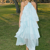 Camellia Floral Ruffle Maxi Dress - Aqua