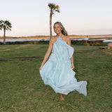Camellia Floral Ruffle Maxi Dress - Aqua