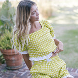Ophelia Ruffle Trim Set - Lime Green Gingham