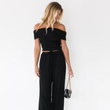 Sarah Off The Shoulder and Pants Set - Black