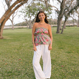 Addie Strapless Top - Green/Pink